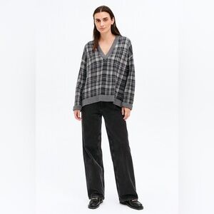 Banana REPUBLIC Wool Blend with Mohair Boxy Oversized Plaid Vee Neck Sweater XS